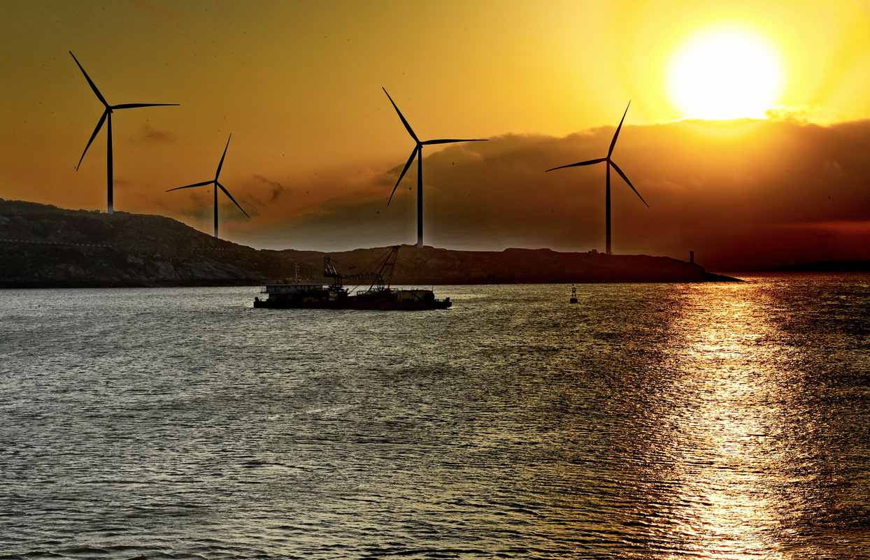 在福建南日島海域拍攝的風力發電場（2019年2月22日攝）。