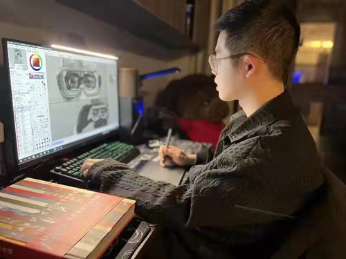 2  “90后”政協委員張天倫連夜創作平湖抗疫畫作