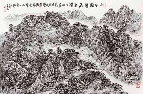 山谷新翠有生機-46×66cm-2022年-王界山