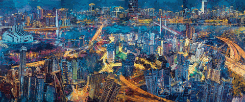 夢幻之都（油畫）600×250cm-2021年-張-杰