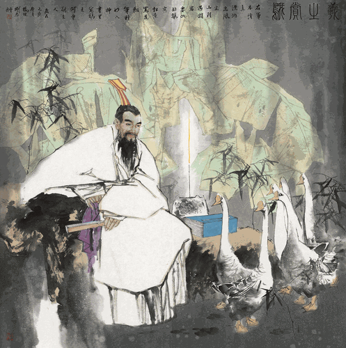 羲之賞鵝（國畫）136×136cm--楊曉剛