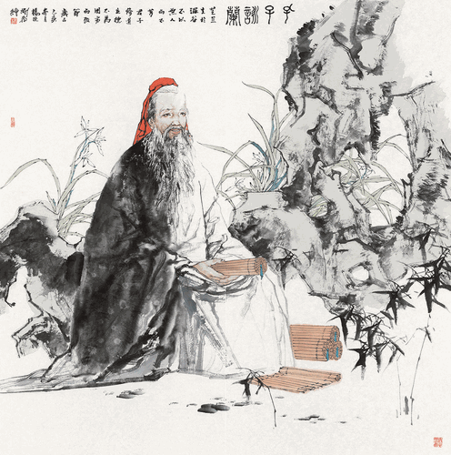 孔子詠蘭（國畫）136×136cm--楊曉剛