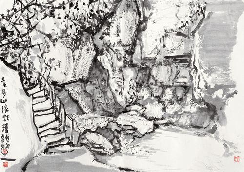 云夢山滾蛟瀑（國畫）45×64cm-2023年-林容生