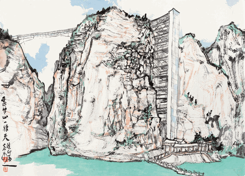 夢山一線天（國畫）45×64cm-2023年-林容生
