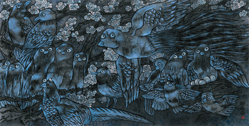 梨花帶雨（國畫）98×194cm-2023年-邵-飛