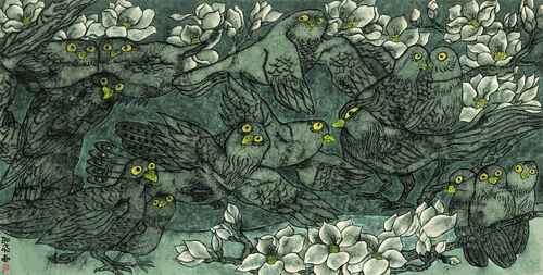 玉蘭春（國畫）98×194cm-2023年-邵-飛