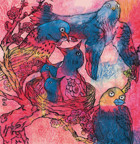 哺-育（國畫）98×94cm-2023年-邵-飛2