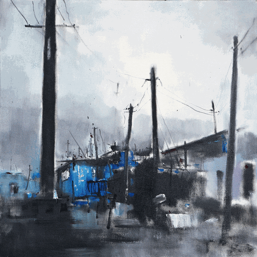 漁港碼頭（油畫）70×70cm--林智偉