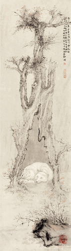白狐酣睡（國(guó)畫）123.5×35cm-2023年-劉萬(wàn)鳴