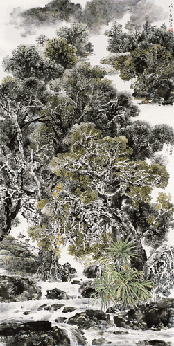 雨林春韻（國畫）68×136cm--阮江華