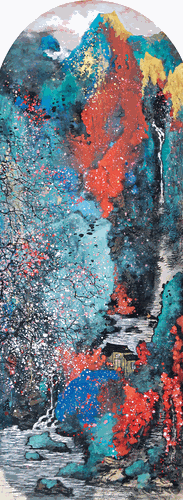 山花爛漫（國畫）217×79cm-2010年-買鴻鈞