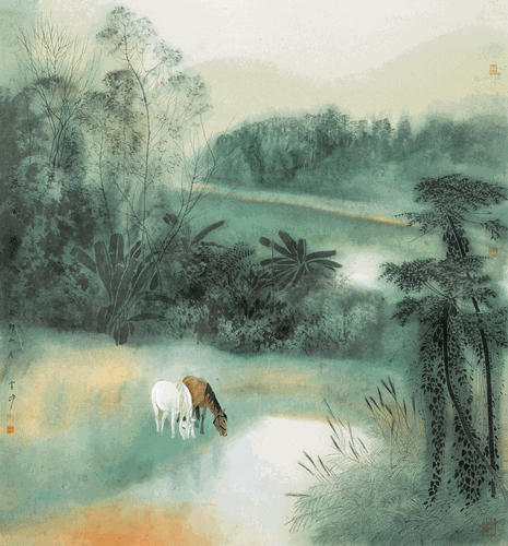 晨風(fēng)微微（國畫）98×98cm-2023年-王雪峰