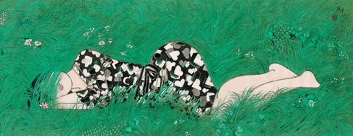 萋萋依依吹綠夏風（國畫）78×28.5cm-2013年-焦-洋