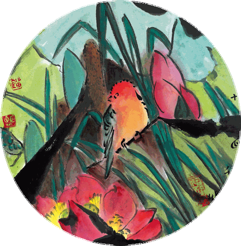 紅-荷（國畫） 41×41cm 2023年-劉巨德