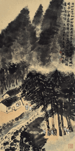 虎溪清興（指畫）67×35cm--王-丹