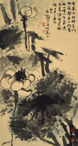 荷花圖（指畫）67×35cm-王-丹