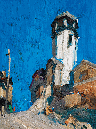 青島望火樓（油畫）31×23cm-1979年-諶北新