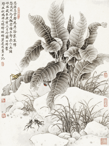 野風(fēng)秋鳴圖之蟋蟀蟈蟈（國(guó)畫）莫建成