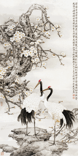梅鶴圖（國(guó)畫）-莫建成