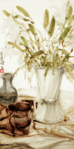 《春消息》系列3（國畫）100×50cm×4-2020年-申卉芪