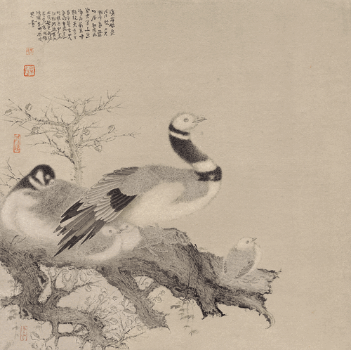 溪岸聽泉（國畫）47.5×47.5cm-2018年-劉萬鳴