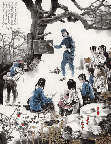 沂蒙山下的識字班（國畫）200×260cm-2021年-孔維克