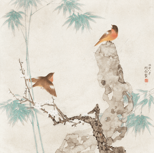 細(xì)雨輕唱（國(guó)畫(huà)）66×65cm-1992年-胡-勃.2
