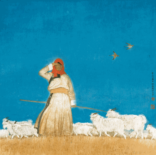 牧羊女（國(guó)畫(huà)）68×68cm-1994年-胡-勃