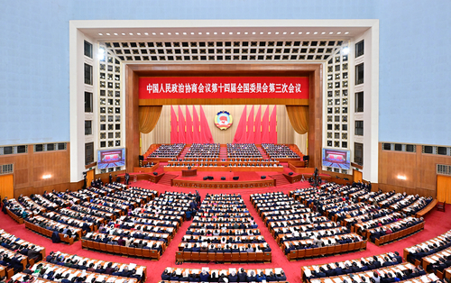 3月4日下午，中國人民政治協(xié)商會議第十四屆全國委員會第三次會議在北京人民大會堂開幕。新華社記者 翟健嵐 攝