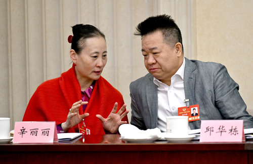 在文藝界小組討論會間隙，辛麗麗委員（左）(6582558)-20250306171127