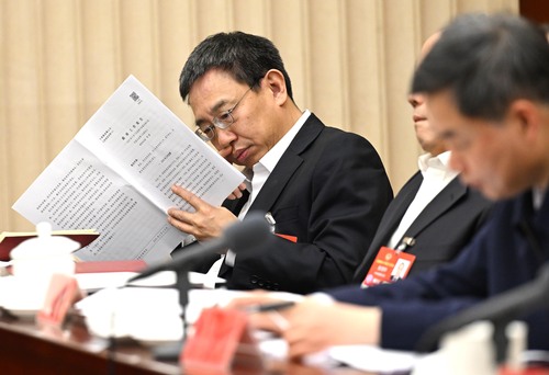 總工會界別辛鋒委員認真研讀政府工作報告。(6603350)-20250306194602