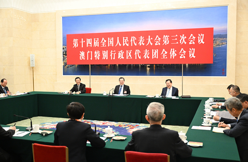 3月7日上午，中共中央政治局常委、國務(wù)院副總理丁薛祥參加十四屆全國人大三次會(huì)議澳門代表團(tuán)審議。新華社記者 李響 攝